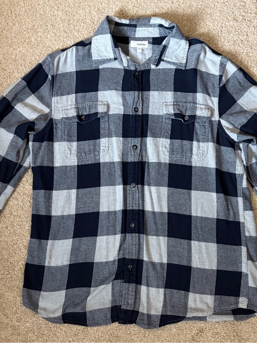 Sonoma Men's Navy and Gray Buffalo Plaid Button-Down Shirt